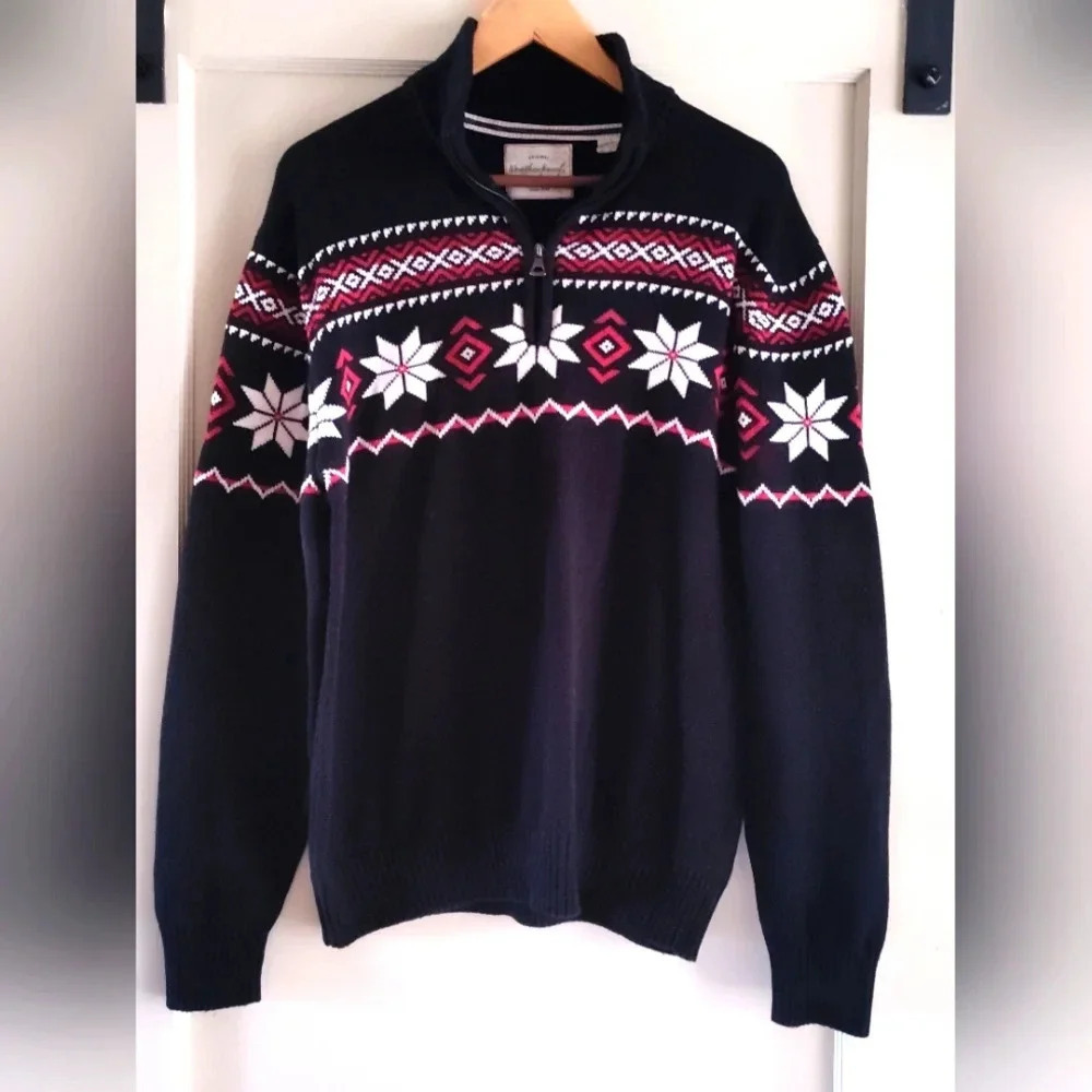 Weatherproof Vintage Men's Black Quarter Zip Knit Sweater | Apres Ski | large